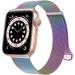 OULUOQI Compatible with Apple Watch Band Series SE 7 6 5 4 3 2 1 45mm 41mm 44mm 40mm 42mm 38mm Women and Men, Stainless Steel Mesh Loop Magnetic Clasp Replacement for iWatch Band A-Multicolour 42mm/44mm/45mm