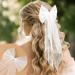 Gjinxi Bridal Hair Bow Veil Vintage Wedding Hairclip Pearl Ribbon Long Hairpin Bride Headband Bachelorette Party Decoration Accessories Bride Shower Gift Hairholders Bridesmaid Favors Barrettes(White) - Buy Online on GoSupps.com