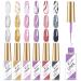 Rechoo 6pcs Reflective Glitter Gel Liner Nail Art 10ml Multicolor French Manicure Gel Polish Set Color Shellac Nail Polish for Fineliner Nail Design 03 V-6-Reflective Glitter 03
