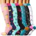 DRESHOW Compression Socks for Women & Men Compression Socks for Sports Running Air Travel Cycling Assorted - 7 Pairs L-XL