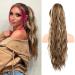 FLUFYMOOZ Ponytail Extension 26 Inch Drawstring Ponytail Hair Extensions for Women Long Curly Wavy Ponytail Natural Wavy Synthetic Hairpiece for Women (26 Inch Cool Brown with Blonde Highlights)