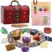 MACHSWON 35PCS Healing Crystals Stones Set 7 Rough & Tumbled Chakra Stones 80g Crushed Stones Necklace 8 Magic Candles 7 Paper/Sage/Feather/Salt Wooden Grid and Box for Beginners Meditation Yoga
