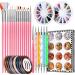 Nail Pen Designer, Teenitor Stamp Nail Art Tool with 15pcs Nail Painting Brushes, Nail Dotting Tool, Nail Foil, Manicure Tape, Color Rhinestones for Nails A-Pink