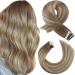 Moresoo Human Hair Extension Tape in Balayage Real Hair Tape in Extensions Light Brown with Platinum Blonde Tape in Hair Extensions 24 Inch 20 Pieces/50g #8/22/8 24 Inch #8/22/8