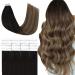 YoungSee Hair Extensions Tape in Human Hair 12inch Ombre Tape in Extensions Human Hair Natural Black to Dark Brown with Blonde Seamless Remy Tape in Hair Extensions for Short Hair 30g 20pcs 12 Inch (Pack of 1) F-#1B/4/16