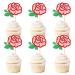 Keaziu 24 Pcs Rose Flower Cupcake Topper Picks Pink and Green Roses Flower Double Layered Design for Wedding Anniversary Mother's Day Valentine's Day Cupcake Decoration Green