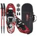 Goutone21/25/30 Inches Light Weight Snowshoes for Adult Women Men , Aluminium Alloy Terrain Snow Shoes for Hiking and Heel Lift Riser for Mountaineering with Trekking Poles and Carrying Tote Bag. WHITE RED 25(120-180lbs)