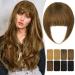 Ruwiss clip in pony 100% hair part real hair clip in bangs with temples remy real hair fringe thick bangs for women pony extension real hair for daily wearing (light brown) 15g (pack with 1) light brown