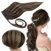 Runature real hair brown brown highlights 50cm ponytail extensions real hair dark brown with ash brown long human hair 80g remy real hair ferdschwanz brown highlights straight #2p8a 50 cm 1-braid #2P8A