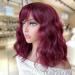 SOKU Bob Wavy Wig with Bangs Burgundy 14 Inch - Natural Wave Hair Dark Wine Curly Wig for Women - Heat Friendly Synthetic Fiber - Daily Wear - Natural Looking - Buy Online on GoSupps.com