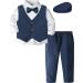 mintgreen Baby Boys Herringbone Tweed Suit Set 4pcs Wedding Outfit Shirt + Trousers + Waistcoat + Cap 1-4 Years Blue 12-18 Months