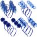 12 Pcs Pom Pom Headband 4th of July Patriotic Party Headbands Feathers Ponytails Tinsel Wrapped Headbopper for Women Girl Boy (Blue)