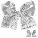 Sibba 8 Inch Sequin Hair Bow Clip for Girls and Women - Silver Glitter Oversized Barrette for Pigtail Hairstyles - Sweet Accessory - Buy Online on GoSupps.com