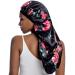 Extra Large Satin Bonnet for Curly Hair Silk Bonnet for Sleeping Cap Natural Frizzy Hair (Long  Long-A-Black-Rose Flower)