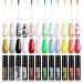 Kredioo Nail Art Gel Liner Gel Polish-12 PCS Soak Off UV/LED Black White Pink Glitter Gold Neon Painted Gel Set Built Thin Pens Brush For Painted Swirl Nails Salon DIY French Manicure Kit