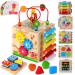 Hellowood motor cubes made of wood 8 in 1 motor toy with stack and sorting board word cards (in English) Montessori educational toys for toddlers baby from 18 months blue packaging