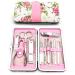 Alibuy Manicure Pedicure Set 12 in 1 Nail Clippers Cuticle Cutters Stainless Steel Professional Toenail Clippers Nail Scissors Grooming Kit for Men Women with Travel Case Rose Flower