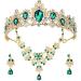 Baroque Bridal Jewelry Set 3 Pieces Tiara Earrings Necklace Bridal Jewelry Set Wedding Rhinestone Crystal Tiara Crown Headband Princess Baroque Crown for Bride Women Girls (Green)