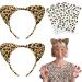6 Pcs Cheetah Ears Headband with Gold Print Temporary Tattoos  2 Pcs Leopard Headband and 4 Sheet Leopard Print Removable Temporary Tattoo for Face Halloween Cosplay Costume Accessories Party Favor
