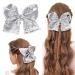 Sibba 1 PC Hair Bow 8 Inches Big Clip Sequin Oversize Sequined Barrettes Glitter Layered Pigtail Holder For Little Girls Kids Women Sweet Accessories(silver)