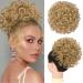 RUWISS Messy Bun Short Curly Drawstring Ponytail Extension Loose Hair Bun Hair Pieces for Women High Temperature Synthetic Hair Bun Extension light golden blonde 1 Count (Pack of 1) light golden blonde
