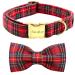 unique style paws Christmas Plaid Dog Collar with Bowtie Durable Adjustable Dog Collars Bow Dog Collar for Small Girl or Boy Dogs S Scottish red