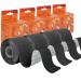 VKI Kinesiology Tape 4 Rolls - 65.6 FT 80 Precut Strips Water Resistant Elastic Cotton Athletic Tape Hypoallergenic Sport Tape Roll for Joint Support & Muscle Pain Relief (Black)
