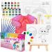 KEFF Kids Painting Set for Girls   Acrylic Paint Set for Kids - Art Supplies Kit with Pre Drawn Canvases  Non Toxic Paints  Wooden Easel  Paint Brushes  Palette & Pink Smock