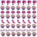 28 Pcs Glitter Hot Pink Princess Cupcake Toppers-Doll Head Lip High Heel-Cupcake Topper Cake Topper for Girls Birthday Party Decorations