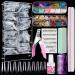 Acrylic False Nail Tips kit, FANDAMEI 600 PCS Full Cover Clear Fake Nail Tips with Nail Glue, Nail Butterfly Glitter, Nail Foil Chip, AB Nail Rhinestones,Nail Clipper,Nail File, Nail Brush,Nail Buffer