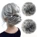 Jjstar 2 piece of hair part with rubber band dutt hair part lured hair tie with hair updos hair extension messy bun hair parts for women girls ponytail gray and white tips
