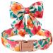 Unique Style Paws dog collar colorful flower dog collar adjustable comfortable cotton fly collar for young girls dogs Bowtie collar with metal buckle XS neck 10-16in S B: Orange & pink flowers