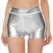 Kepblom Womens Metallic Booty Shorts High Waisted Shiny Rave Bottoms for Dance Festival Costumes Medium Silver