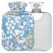 Naanle hot hot water bottle with cover white blue flowers Transparent hot water bottle heat bottle for back pain relief handfoot warmer neck heat and cold therapy 2l