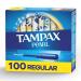 Tampax Pearl Tampons Regular Absorbency, 100 Count, BPA-Free Plastic Applicator and LeakGuard Braid, Unscented, 50 Count, Pack of 2 (100 Count Total) NEW