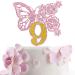 Tenhaisi Pink & Gold 3D Butterfly Flower Sign 9 Cake Topper - Happy 9th Birthday/Anniversary Party Decoration 3D Cake Topper- Girls 9th Birthday Party Supplies