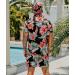 EISHOPEER Men's Hawaiian Flower Print Shirt and Shorts Set - Black & Red - Large (With Hat) - Buy Online on GoSupps.com