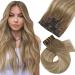 Moresoo real hair Extensions clip ombre double tress remy hair extreme real hair clip in extensions balayage light brown with gold blonde smooth hair 7PCs 120g 50 cm #8/22 50 cm 1. #8/22/8
