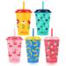 Reduce GoGo's 12 oz Cup Set  5 Pack   Plastic Cups with Straws and Lids   Dishwasher Safe  BPA Free   5 Fun Designs  Strawberry Banana 5 Count (Pack of 1) Strawberry Banana