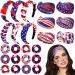 Jexine 12 Pcs Patriotic Headband American Flag Hairband 4th of July Red White Blue Twisted Hair Warps USA Bow Knotted Wide Headband with 12 Elastic Hair Scrunchies for Independence Day Women Girls