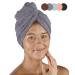 Pamuq hair turban cotton 100% - gray 1 piece - with 2 buttons - Turban towel button hair -towel head towel button hair turban quick -drying hair towel hair hair dryer cloth 1 piece