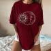 Women's Vintage Sun and Moon Print Loose T-Shirt | Summer Casual Tee - XX-Large Wine - Buy Online on GoSupps.com