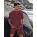 COOFANDY Men's 2 Piece Linen Set - Band Collar Shirt and Shorts Beach Sets in Wine Red - XX-Large - Buy Online on GoSupps.com