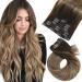 Moresoo clip in Extensions real hair balayage remy extensions clip hair extension real hair clips ombre dark brown to brown with dark ashblond #4/10/16 7pcs/120g 40cm double broken 40 cm #4/10/16