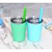 Colorful PoPo Cute Stainless Steel Kids Cup Set - Mini Insulated Tumblers for Toddlers - 8.5oz with Lids & Straws - Teal Mint (Set of 2) - Buy Online on GoSupps.com