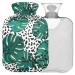 NAANLE hot water bottle with cover Leopard palm leaf Transparent hot water bottle 2l large hot hot water bottle for menstrual cramps pain relief handfoots heat and cold therapy