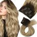 Moresoo Clip in Hair Extensions Real Human Hair Extensions Clip in Balayage Brown to Chestnut Brown with Medium Blonde Hair Extensions Clip in Real Hair 18 Inch 7 Pieces/120g #3/8/22 45 cm #3/8/22