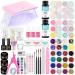 PEACECOLOR Acrylic Nail Kit with Nail Lamp White Pink Clear Acrylic Powder and Liquid UV Builder Nail Gel Base and Top Coat 48Pcs Glitter Powder Sequins Acrylic Nails Supplies AC-22