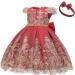 Myrisam Baby Girl Embroidered Birthday Christening Dress | Backless Wedding Party Baptism Gown w/ Headwear | 0-3 Months | Deep Red - Buy Online on GoSupps.com