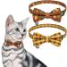 Thanksgiving Breakaway Cat Bowtie Collar with Bell Turkey Printing Plaid Cute Fall Kitten Accessories for Cat Puppy, Pack of 2 Leaves & Plaid